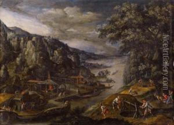 Scene Di Vita Quotidiana In Unvillaggio Costiero Oil Painting - Frans I Francken