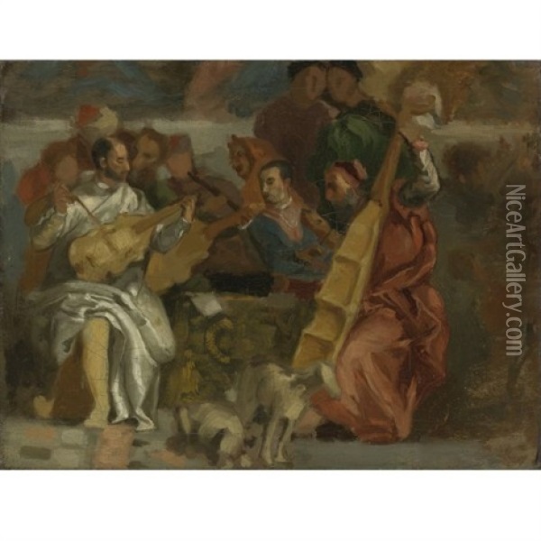 Musicians, A Detail From The Marriage At Cana (after Veronese) Oil Painting - Eugene Delacroix