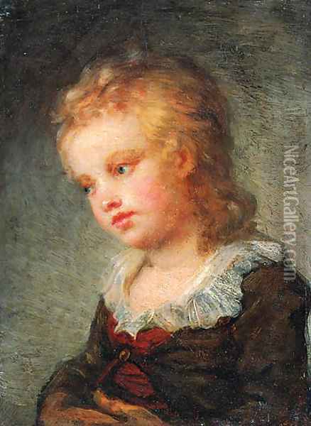 Portrait of a Boy, bust-length, in a brown coat with lace collar Oil Painting - Jean-Honore Fragonard