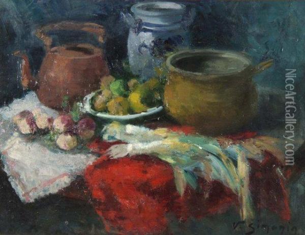 Still Life Of Vegetables And Pots Oil Painting - Victor Simonin