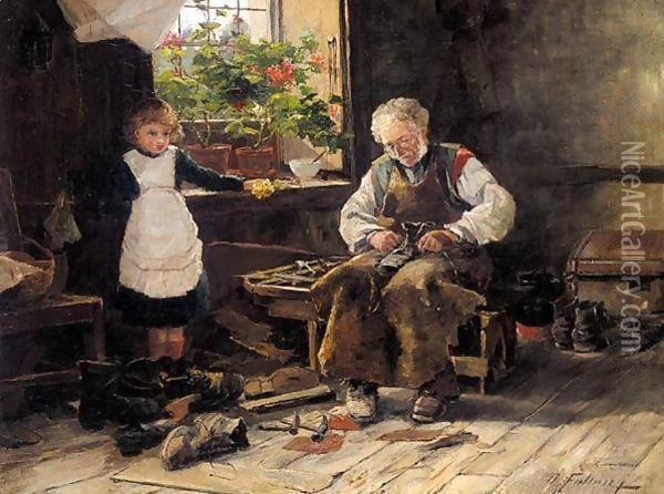 The Village Shoemaker Oil Painting - David Fulton