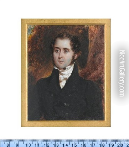 A Gentleman, Wearing Black Coat, White Chemise, Stock And Tie Oil Painting - Simon Jacques Rochard