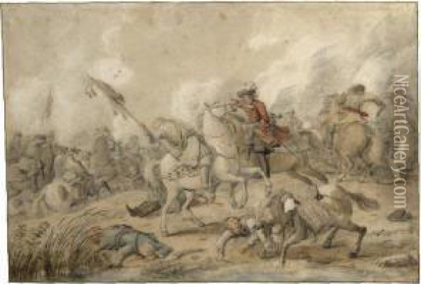Cavalry In A Fierce Battle Oil Painting - Barend Van Kalraet