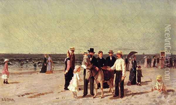 Beach Scene with Punch and Judy Show Oil Painting - Samuel S. Carr