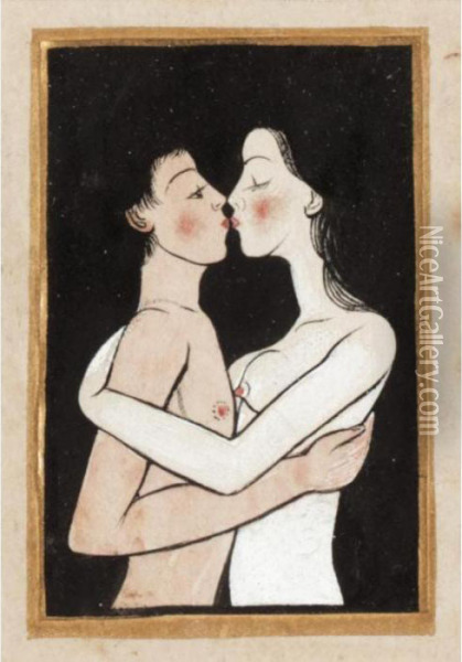 Young Lovers Oil Painting - Eric Gill