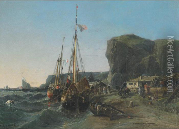 Return Of The Fishing Boats Oil Painting - Jules Achille-Noel