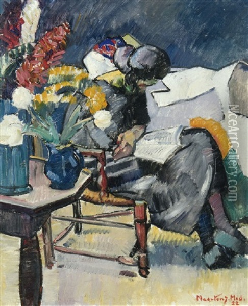 Liseuse Dans Un Interieur Oil Painting - Medard Maertens