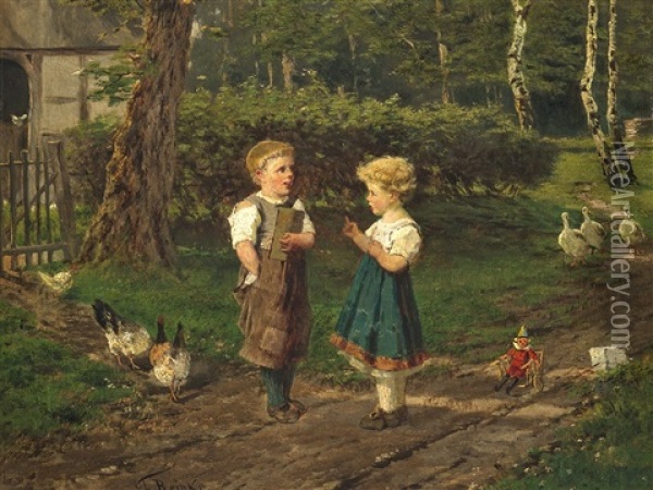 Boy And Girl On A Village Road Oil Painting - Fritz Beinke