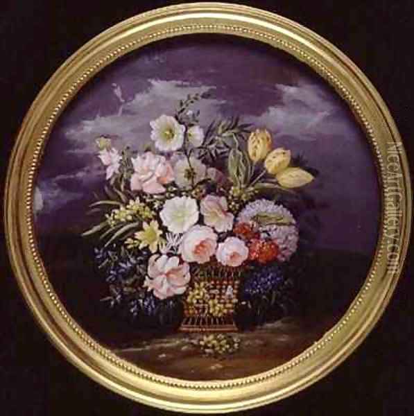 Flowers in an Open Landscape Oil Painting - Leopold Brunner, Snr.