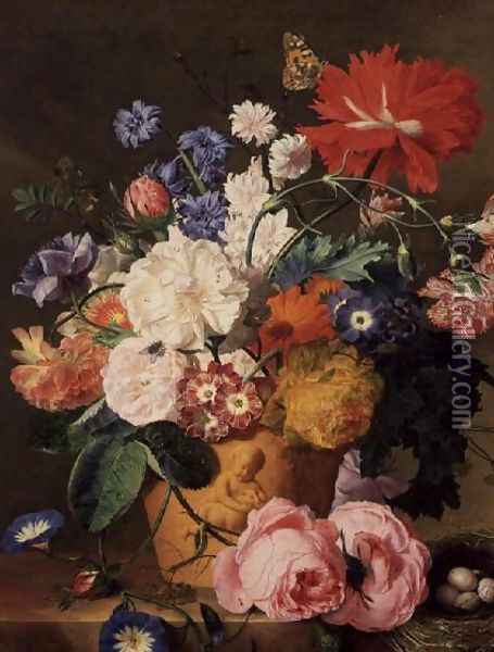 Flowers in a Terracotta Vase 2 Oil Painting - Jan Van Huysum