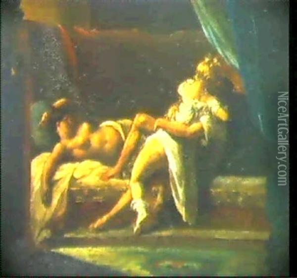 Scene D'interieur: Couple Enlace                            Aupres D'une Femme Entendue Oil Painting - Theodore Gericault