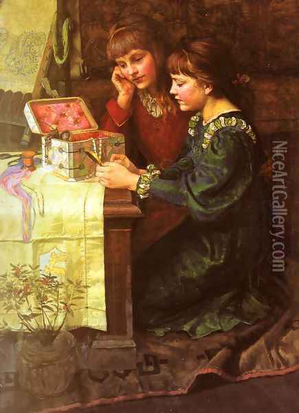 The Sewing Box Oil Painting - Mary L. Gow