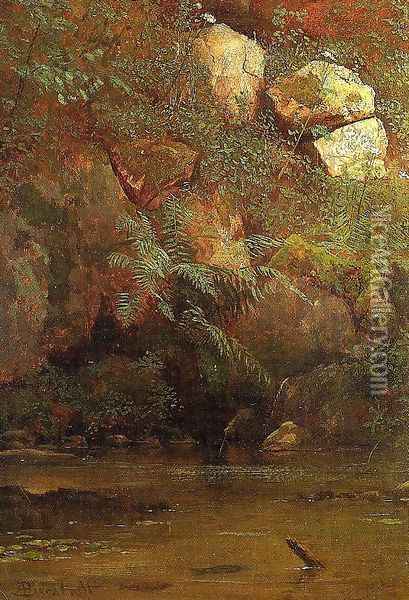 Ferns And Rocks On An Embankment Oil Painting - Albert Bierstadt