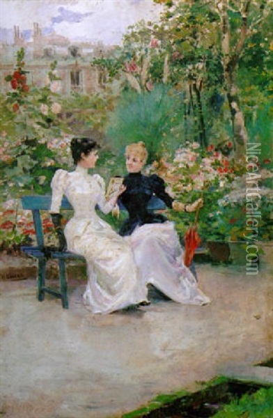 La Conversation Dans Un Jardin Oil Painting - Ulpiano Checa Sanz