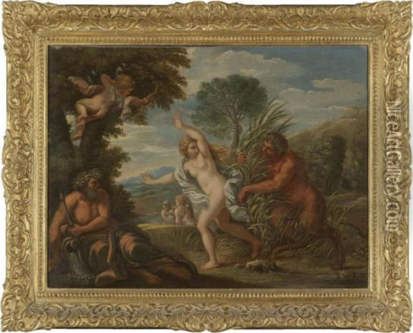 Pan And Syrinx Oil Painting - Cirlce Of Filippo Lauri