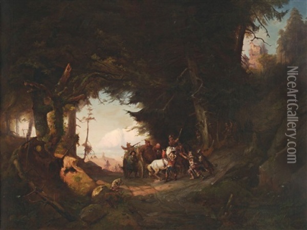 Wegelagerer Im Wald Oil Painting - Carl August Reinhardt
