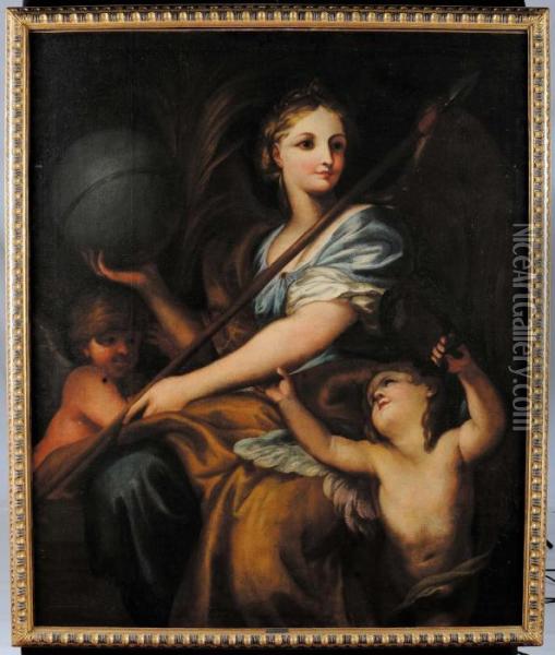 Figura Allegorica Con Putti Oil Painting - Domenico Piola