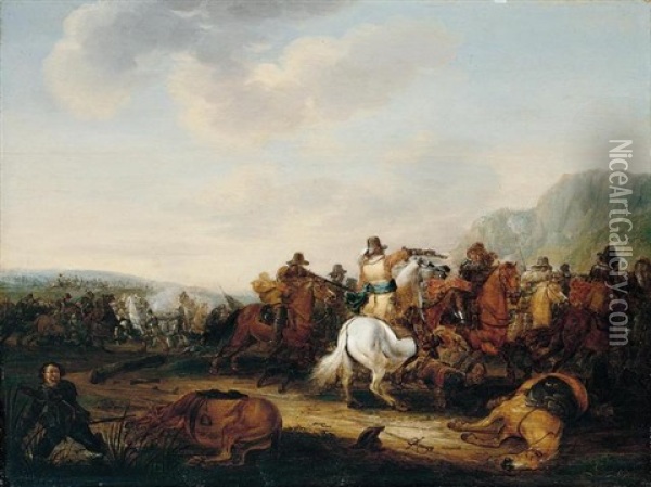 A Skirmish Between Cavalry And Infantry Oil Painting - Palamedes Palamedesz the Elder