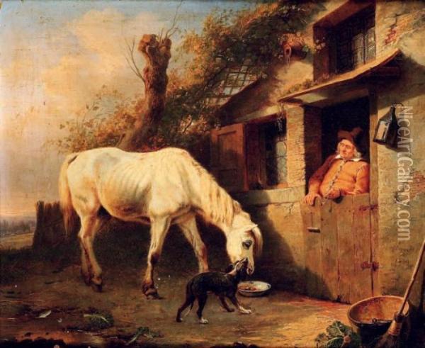 A L'auberge Oil Painting - George Morland