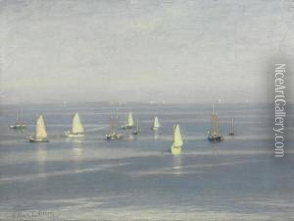 Sailboats At Sea Oil Painting - William Edward Norton