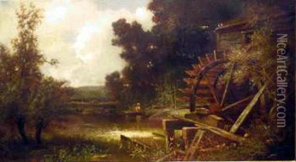 Boater By An Old Mill Oil Painting - Charles Henry Miller
