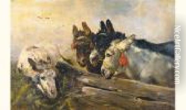 Vier Ezeltjes Op Het Strand Oil Painting - Henry Schouten