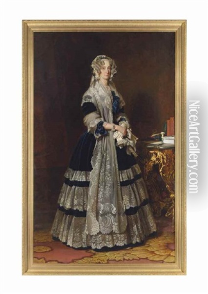 Marie-amelie De Bourbon, Princess Of The Deux-siciles, Queen Of France, Full-length Oil Painting - Franz Xaver Winterhalter