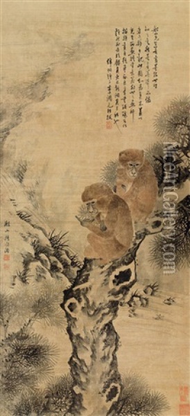 Two Monkeys Oil Painting -  Zhang Wentao