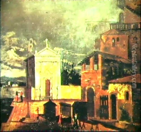 Capriccio Con Chiesa Al Centro Oil Painting - Francesco Albotti