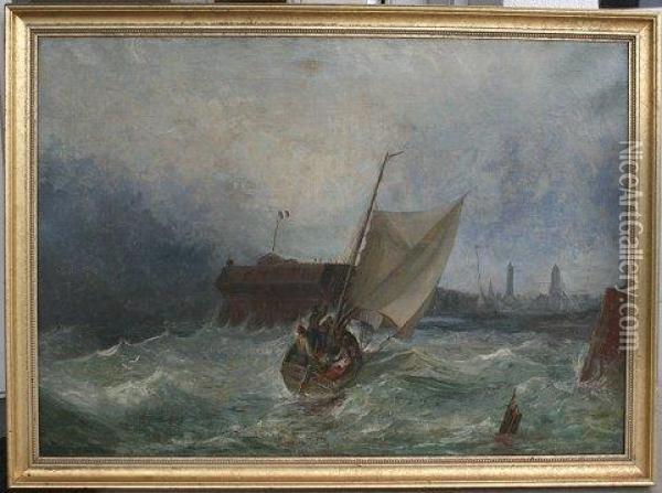 Maritime Scene Of The Stormy Cornish Coast Oil Painting - William Edward Webb