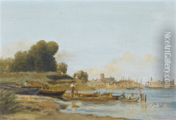 Uferpartie Mit Ruderbooten Oil Painting - Henri Arthur Bonnefoy
