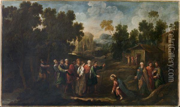 Le Christ Et La Femme Adultere Oil Painting - Luciano Borzone