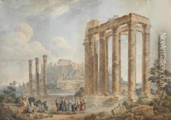 Athen, Blick Auf Die Akropolis Und Das Olympieion Oil Painting - Genaro Perez Villaamil Y Duguet