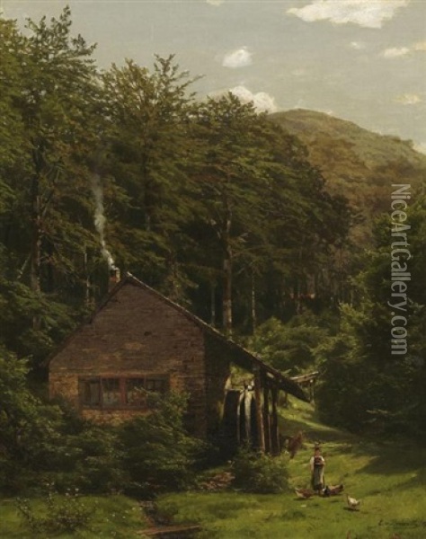 Wassermuhle Im Sommerlichen Gebirge Oil Painting - Ernst Von Bernuth