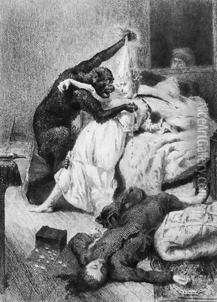 Illustration for The Murders in the Rue Morgue by Edgar Allan Poe 1809-49 engraved by Eugene Michel Abot 1836-94 Oil Painting - Daniel Urrabieta Vierge