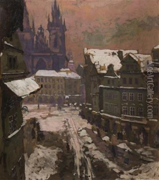A View Of Old Town Square Oil Painting - Gustav Macoun