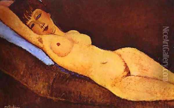 Reclining Nude With Blue Cushion Oil Painting - Amedeo Modigliani