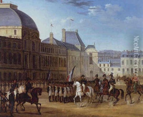 Napoleon Reviewing His Troops In The Courtyard Of The Louvre Oil Painting - Carle Vernet