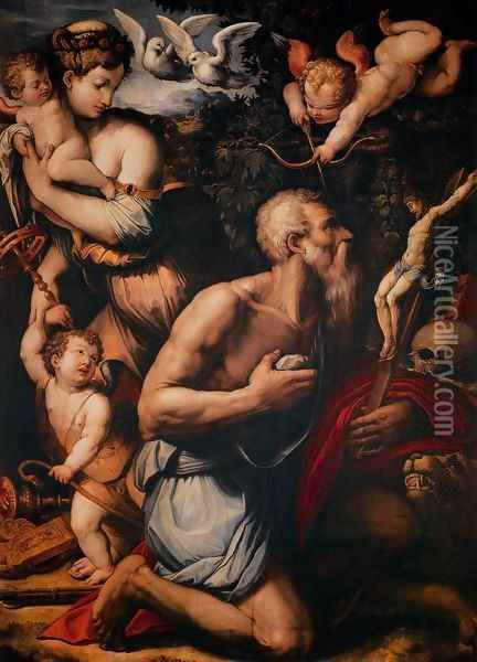 Temptations of St Jerome Oil Painting - Giorgio Vasari