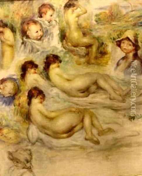 Studies of Nudes The Artists Children and his Wife Oil Painting - Pierre Auguste Renoir
