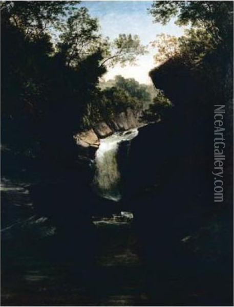 A Welsh Glen Oil Painting - Henry John Boddington
