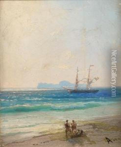 A View Of Capri From The Italian Mainland,with An Italian Brig Anchored Offshore Oil Painting - Ivan Konstantinovich Aivazovsky