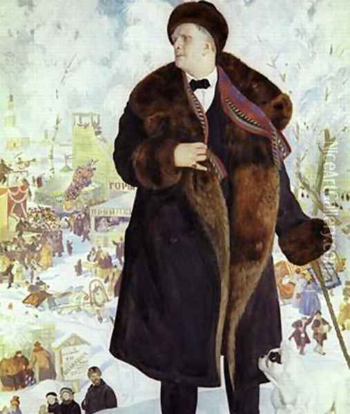 Portrait of Fyodor Chaliapin Oil Painting - Boris Kustodiev