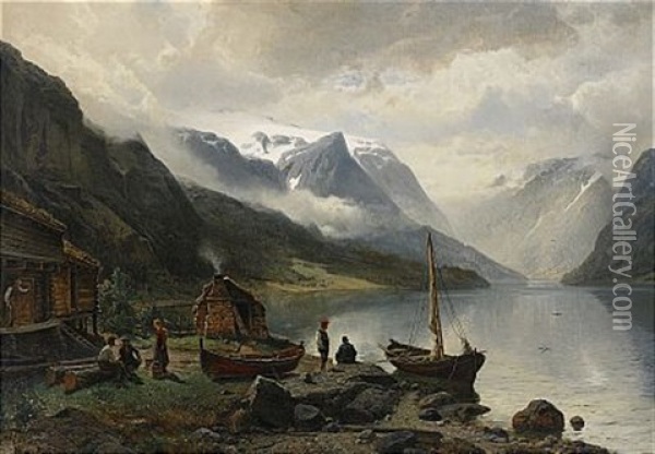 Nordiskt Bergslandskap Oil Painting - Edward (Johan-Edvard) Bergh