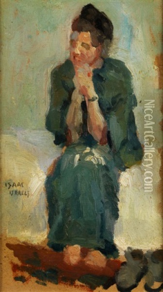 Frau In Grunem Kleid Auf Weissem Polster Sitzend Oil Painting - Isaac Israels