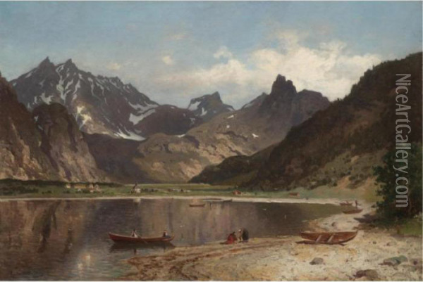 Ved Et Fjellvann (beside The Mountain Lake) Oil Painting - Morten Muller