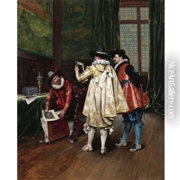 Les Connaisseurs Oil Painting - Adolphe Alexandre Lesrel