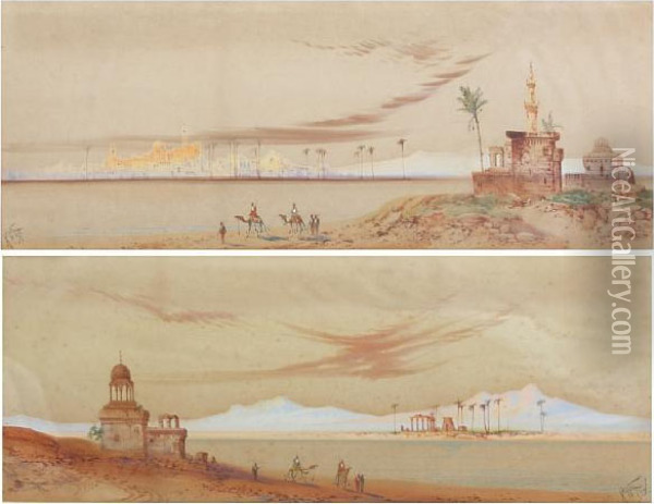 Arabs By A Shore, A City Beyond Oil Painting - Henry Stanton Lynton