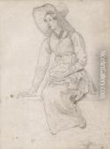 Sitzende Junge Trachtenfrau. Oil Painting - Wolfgang-Adam Toepffer