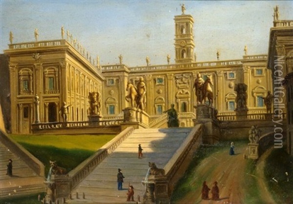 Blick Auf Das Kapitol (+ Blick Auf Das Forum Romanum; Pair) Oil Painting - Enrico Sartori
